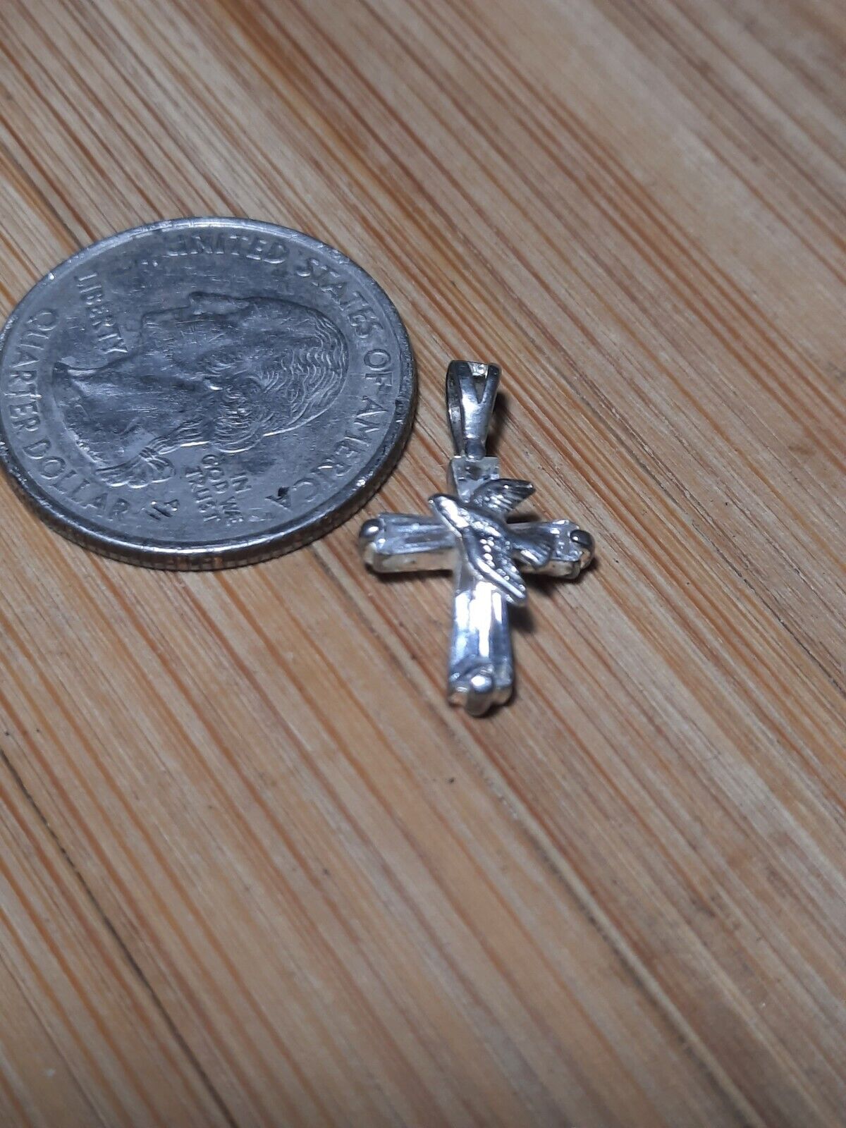 Vintage Stamped Sterling Silver Religious Cross Bird Pendant