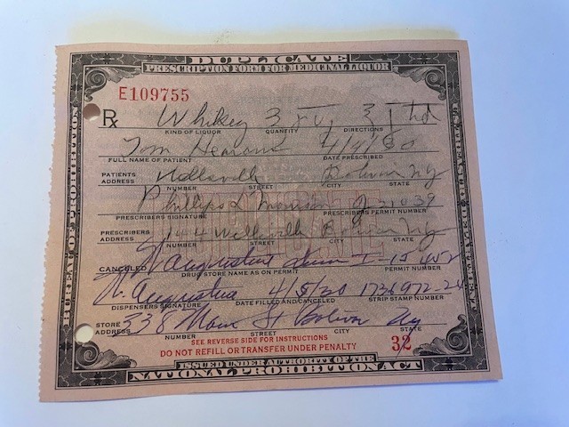 Early 1930's Prohibition Prescription for Medicinal Liquor - Quantity 1 Early 1930's Prohibition Prescription for Medicinal Liquor - Quantity 1