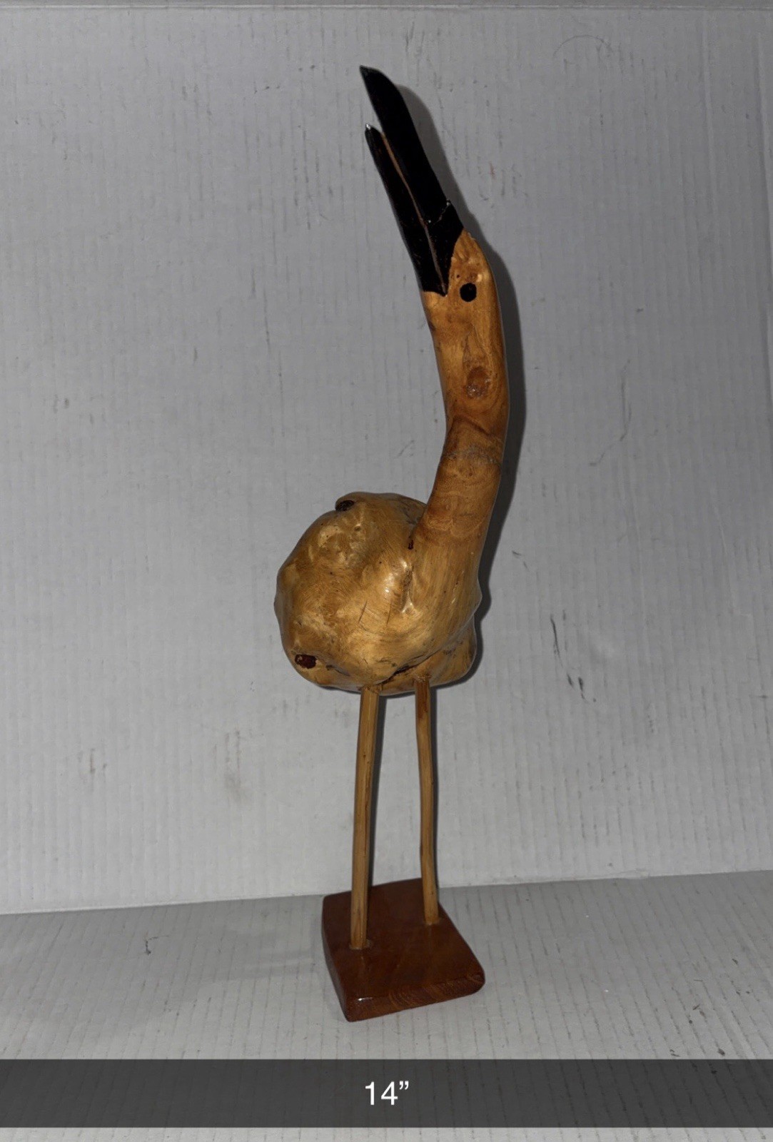 vintage mid-century hand-carved burl wood crane stork bird sculpture 14” Mexico vintage mid-century hand-carved burl wood crane stork bird sculpture 14” Mexico