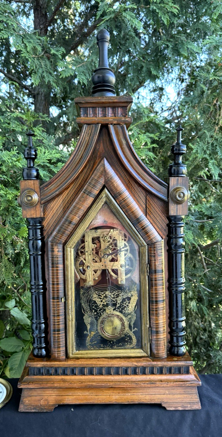 C 1885 LARGE 32" Junghans German Gothic Revival Steeple Mantle Clock - SEE VIDEO