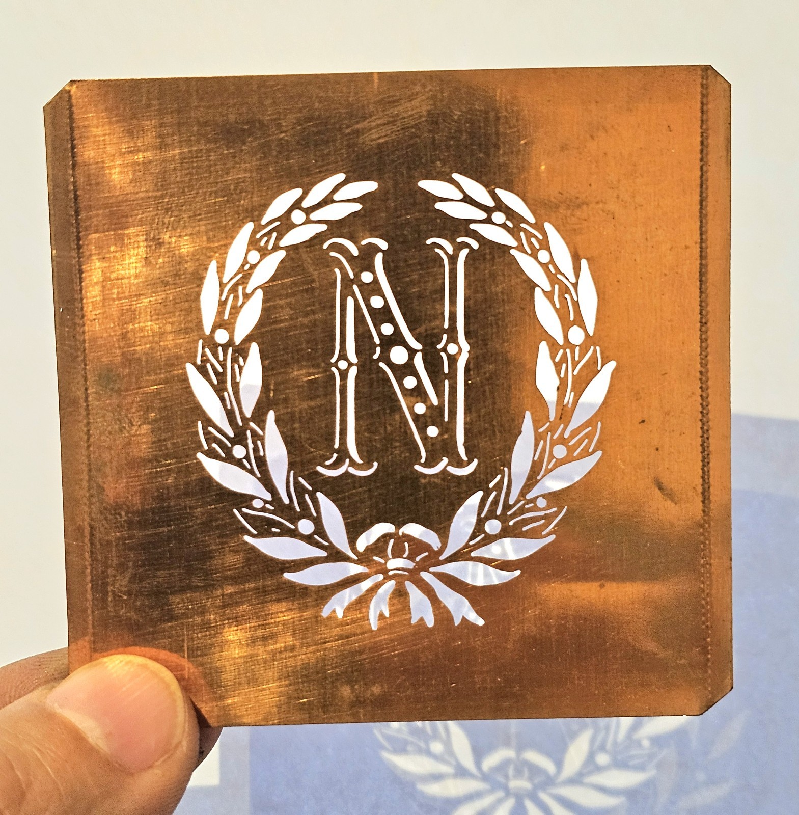 Antique Copper Monogram Stencil Letter N – Ornate Alphabet Plate c.1880–1920 N1 Antique Copper Monogram Stencil Letter N – Ornate Alphabet Plate c.1880–1920 N1