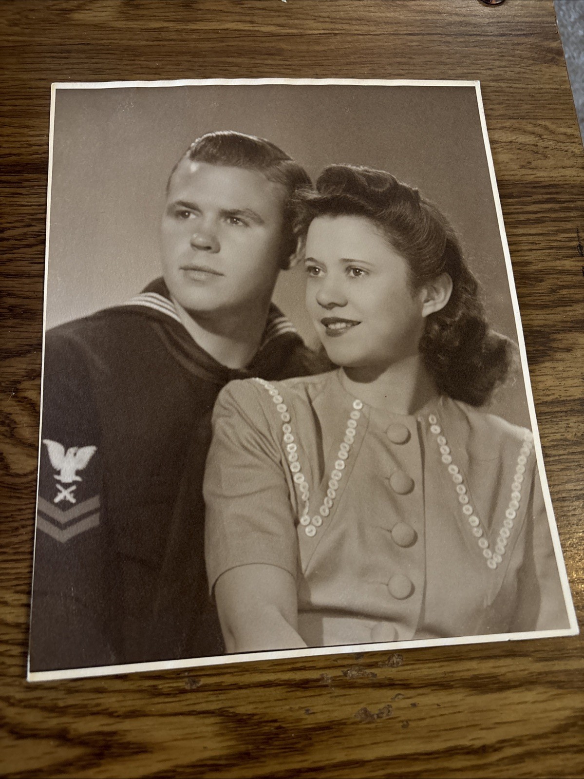 Amos Carr Photographer WWII Era Photo Navy Man and Sweetheart Woman Amos Carr Photographer WWII Era Photo Navy Man and Sweetheart Woman