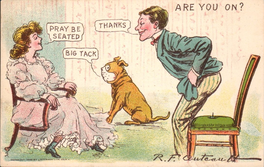 R.F. Outcault Comic - Are You On? Tack on Chair - Antique Postcard - 1906 R.F. Outcault Comic - Are You On? Tack on Chair - Antique Postcard - 1906
