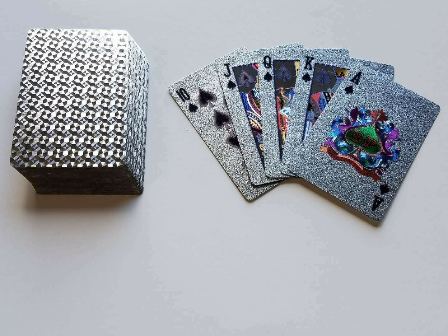 2 Standard Silver Foil Plaid Style Poker Deck Waterproof Plastic Playing Card