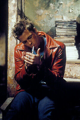 FIGHT CLUB BRAD PITT SMOKING CIGARETTE IN RED LEATHER JACKET COOL 24X36 POSTER