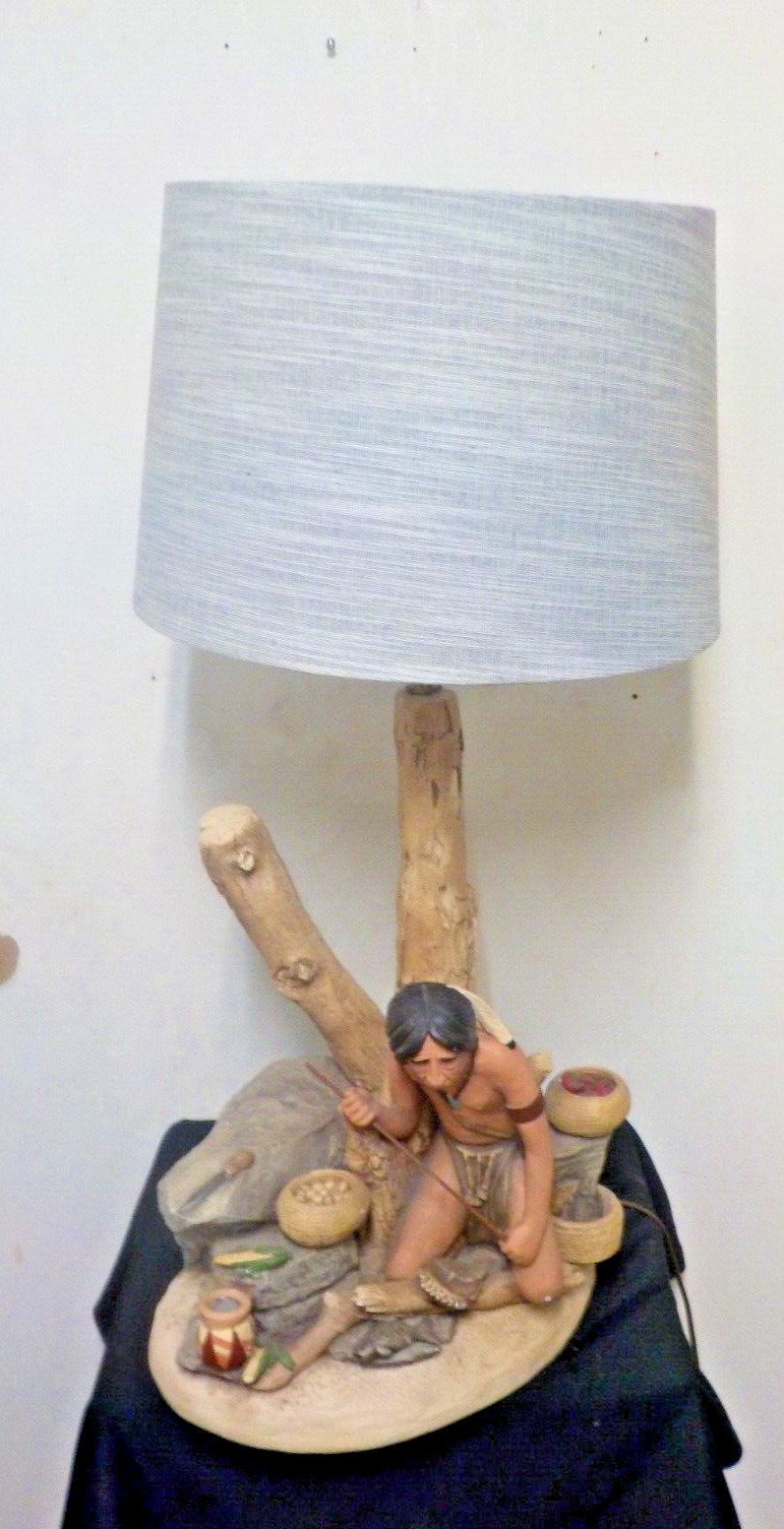 Vintage Florentine Art Studio Inc Native Man Harvest Bowls Lamp