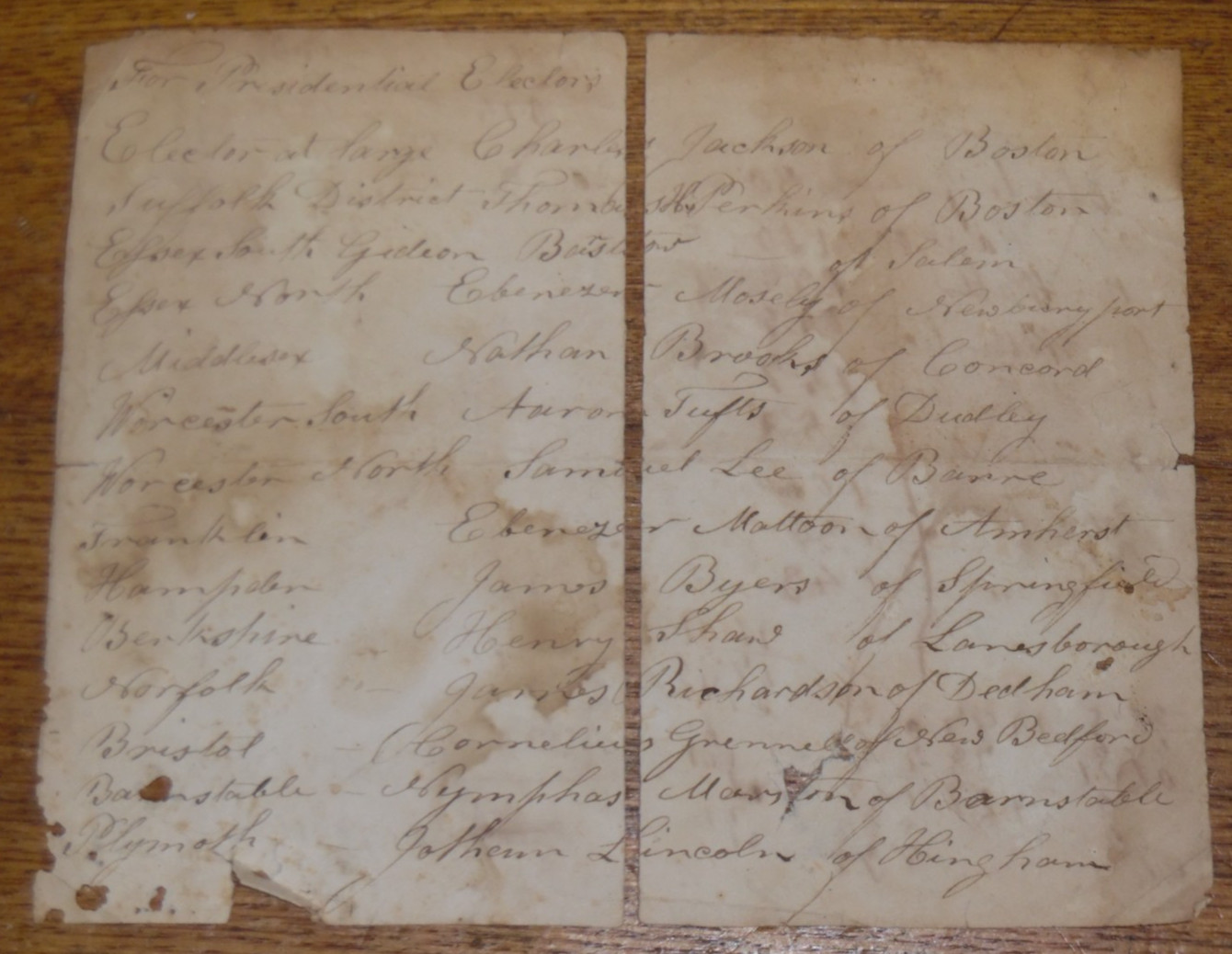 Antique 1832 Hand Written List Republican Presidential Electors Massachusetts Antique 1832 Hand Written List Republican Presidential Electors Massachusetts