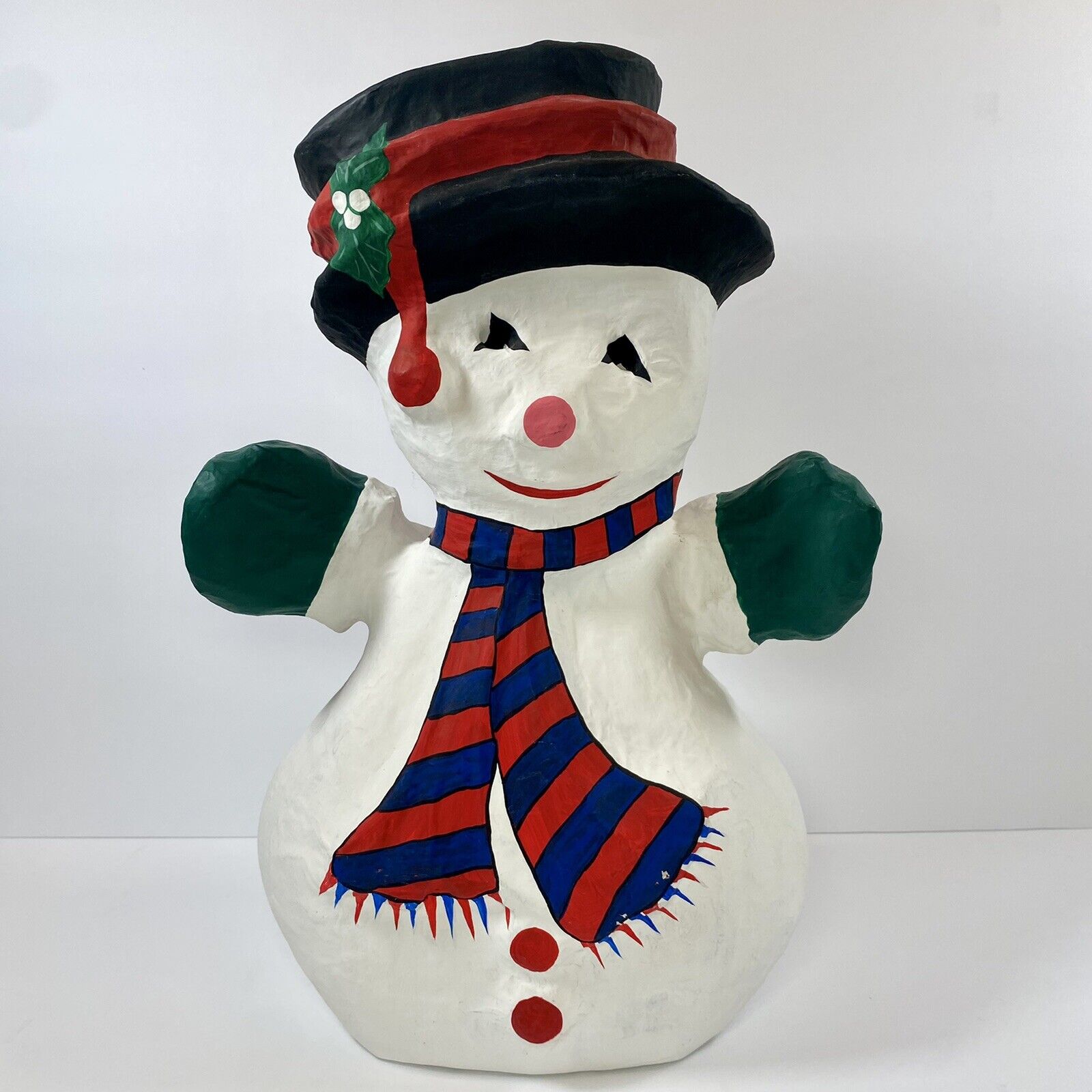 Paper Mache Snowman Hand Painted Christmas 14” Bethany Lowe? Dept 56? RARE VTG