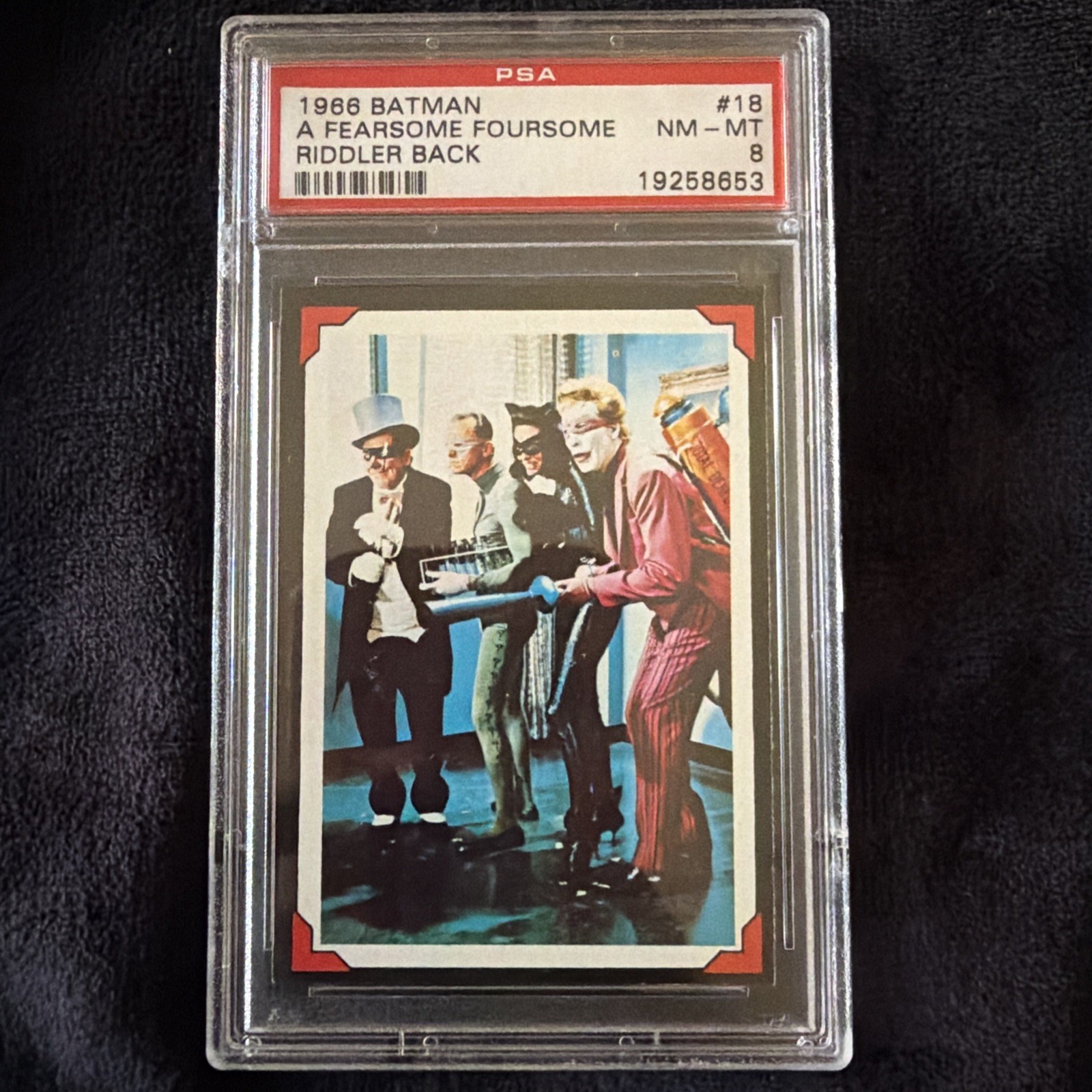 1966 Topps Batman Riddler Back #18 A Fearsome Foursome PSA 8, only 5 higher 1966 Topps Batman Riddler Back #18 A Fearsome Foursome PSA 8, only 5 higher