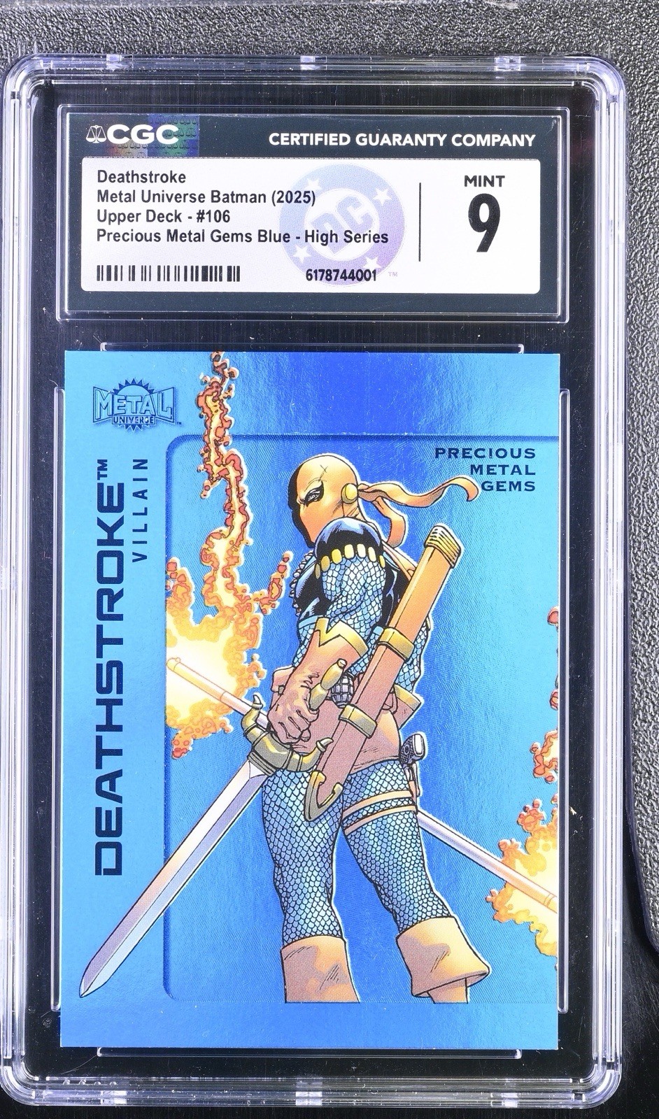 2025 Metal Universe Batman Upper Deck Deathstroke #106 Blue PMG /50 CGC 9 2025 Metal Universe Batman Upper Deck Deathstroke #106 Blue PMG /50 CGC 9