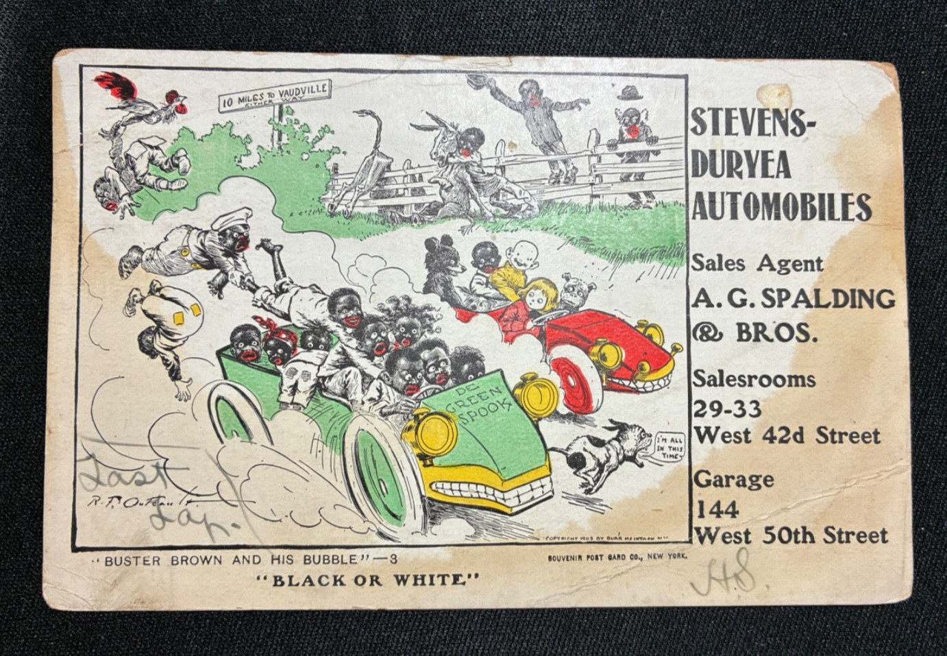 Outcault Postcard 1903 BLACK or WHITE Buster Brown And His Bubble Stevens Duryea
