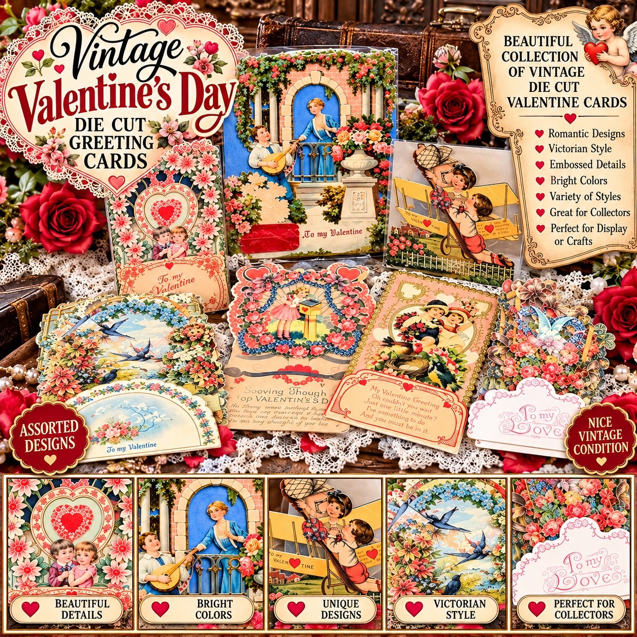 Antique Victorian Die Cut Valentine Cards Lot - Pop Up and Others - Nice Lot Antique Victorian Die Cut Valentine Cards Lot - Pop Up and Others - Nice Lot