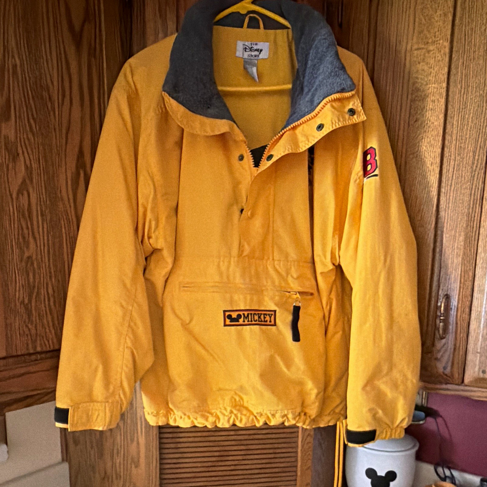The Disney Store Mickey Mouse Yellow/Gray Hooded Pullover Jacket M Patch 28 The Disney Store Mickey Mouse Yellow/Gray Hooded Pullover Jacket M Patch 28