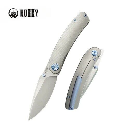 Kubey Momentum Frame Lock Folding Knife Grey Titanium Handle M390 Plain KB386A