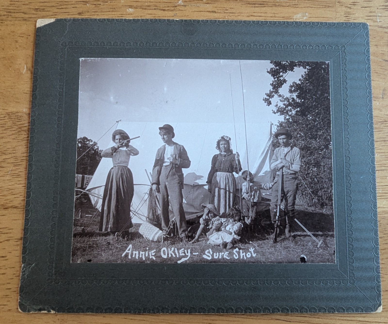 Antique 1890s Family Camping Photo Faux Annie Oakley "Okley" Research Hoax Bx 22