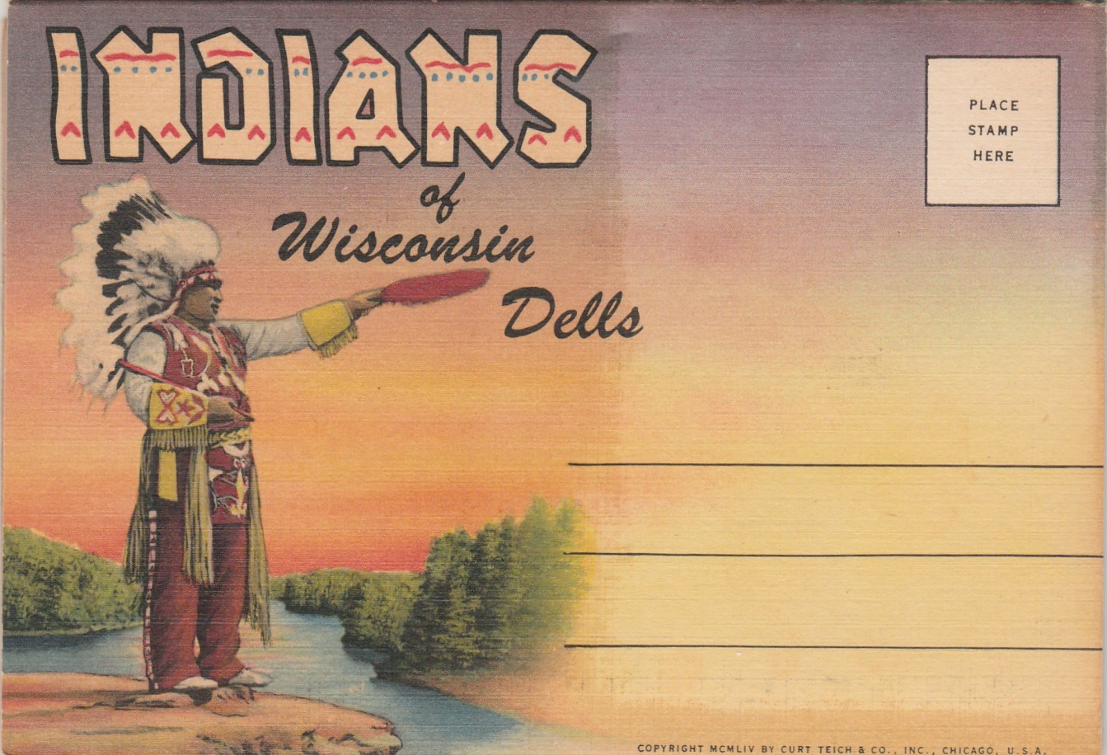 Wisconsin, Wisconsin Dells, Indians, Linen Souvenir Folder/Multi Views Wisconsin, Wisconsin Dells, Indians, Linen Souvenir Folder/Multi Views
