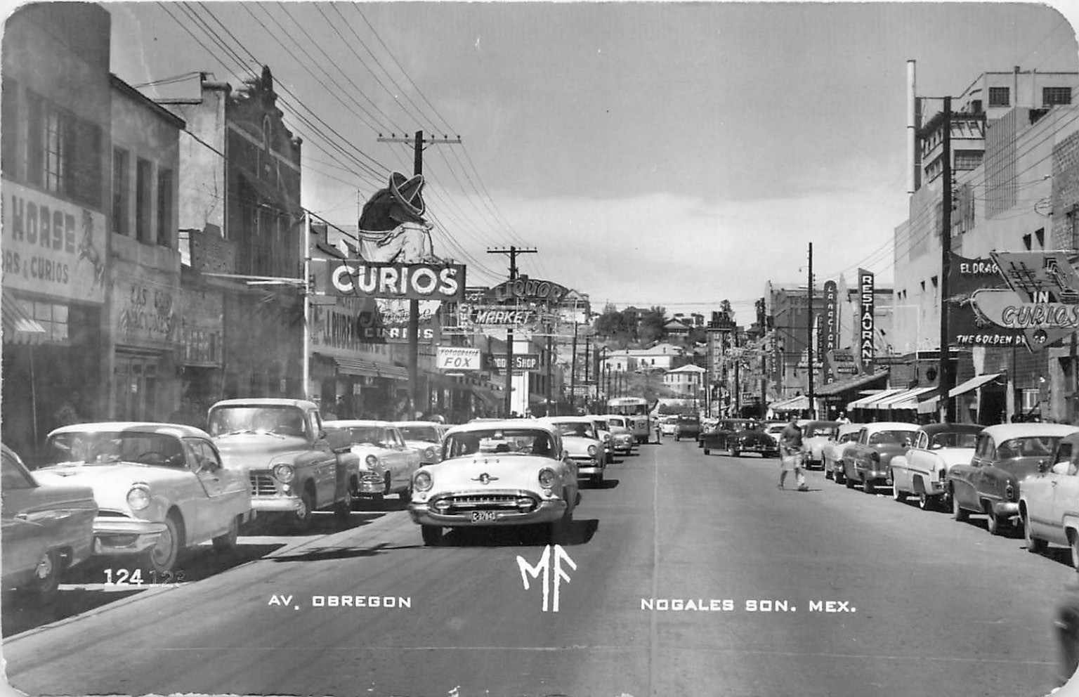Nogales Sonora Mexico 1950s Av. Obregon Vintage Cars Curios RPPC Postcard