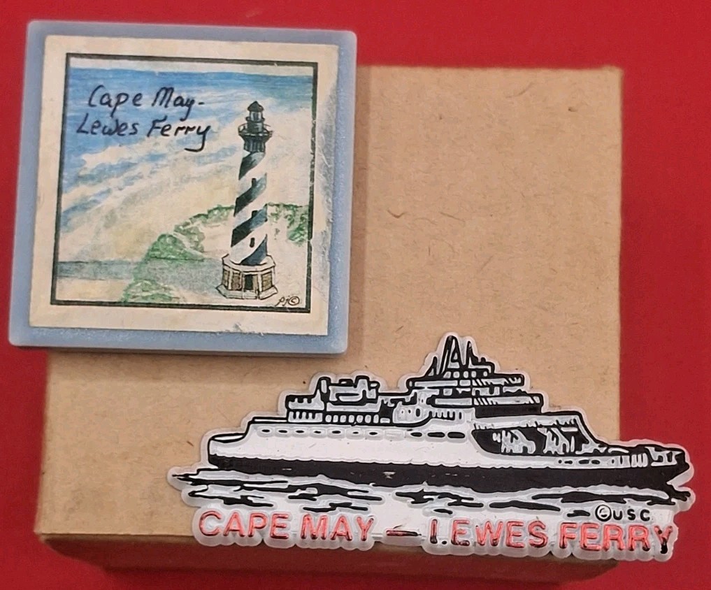 Vintage Set Of 2 Cape May Lewes Ferry NJ Fridge magnets