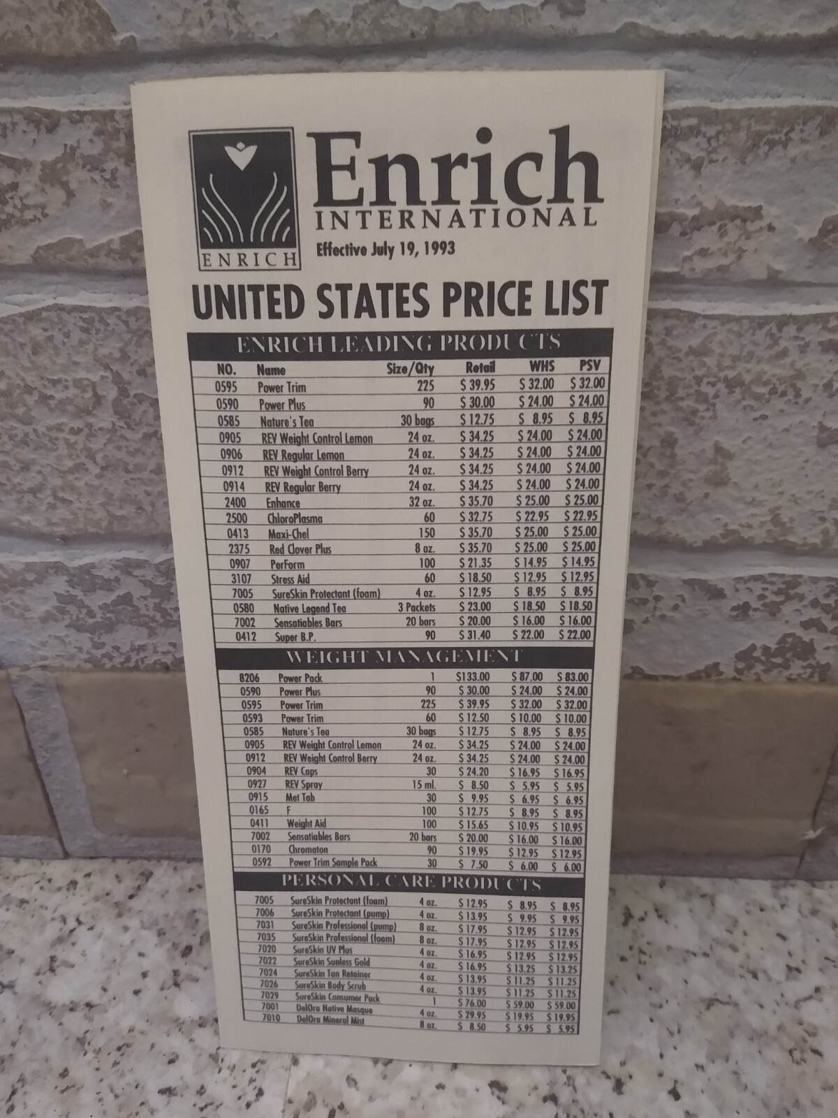 Vintage Enrich International United States Price List July 19, 1993 Vintage Enrich International United States Price List July 19, 1993