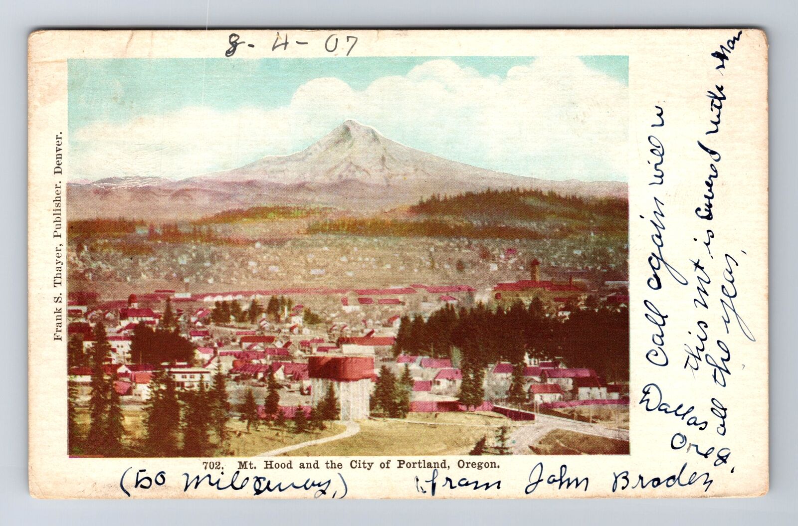 Portland OR-Oregon, Mount Hood And The City, Antique, Vintage c1907 Postcard