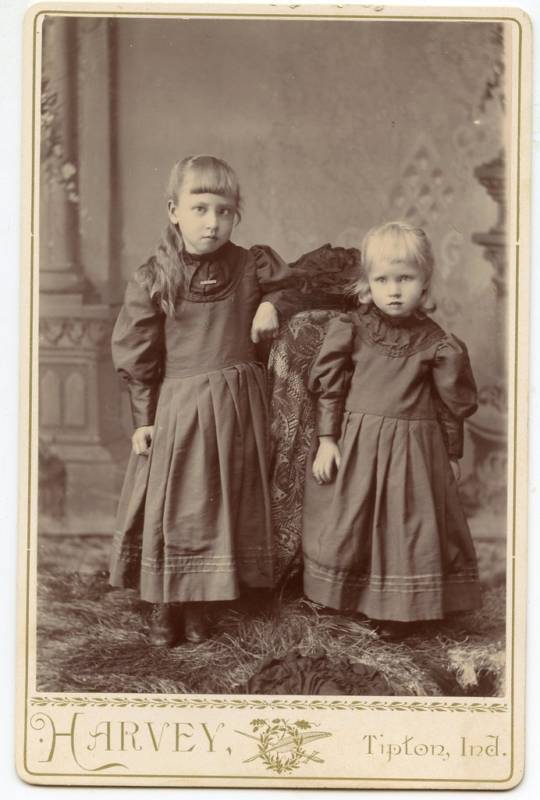 Cabinet Photo-2 Cute Little Girls-Matching Dresses-Tipton Indiana-Harvey Photog