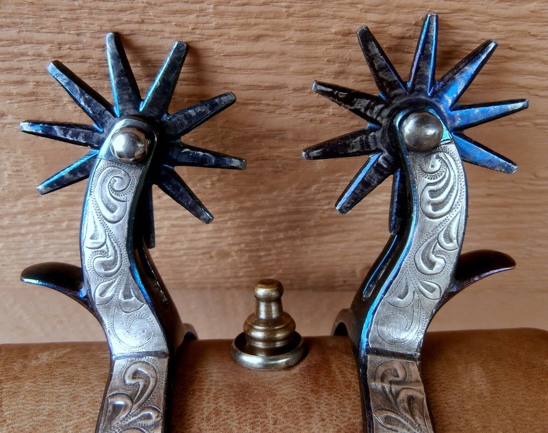 Vintage Silver Beautiful Engaved Overlay Blued Cowboy Spurs Vintage Silver Beautiful Engaved Overlay Blued Cowboy Spurs