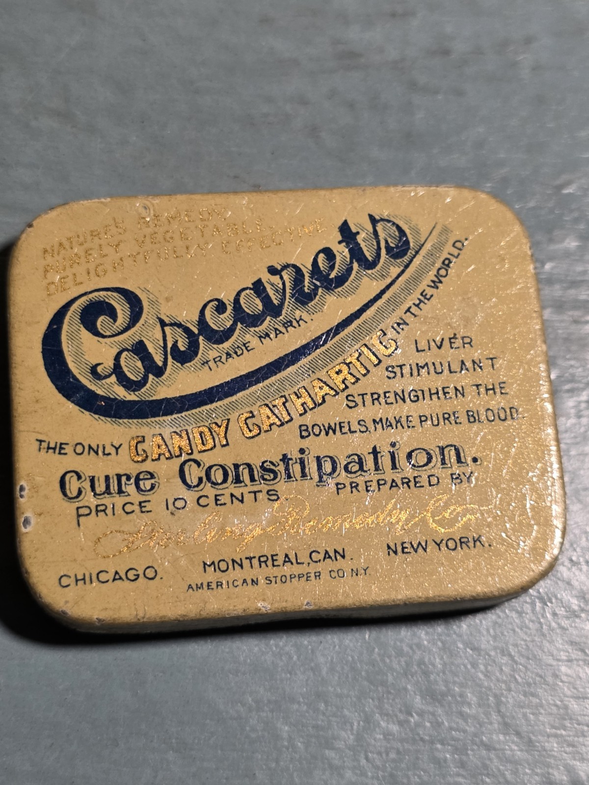 Vintage 1920s Cascarets Candy Cathartic Laxative Pocket Travel Tin Wheeling WV Vintage 1920s Cascarets Candy Cathartic Laxative Pocket Travel Tin Wheeling WV
