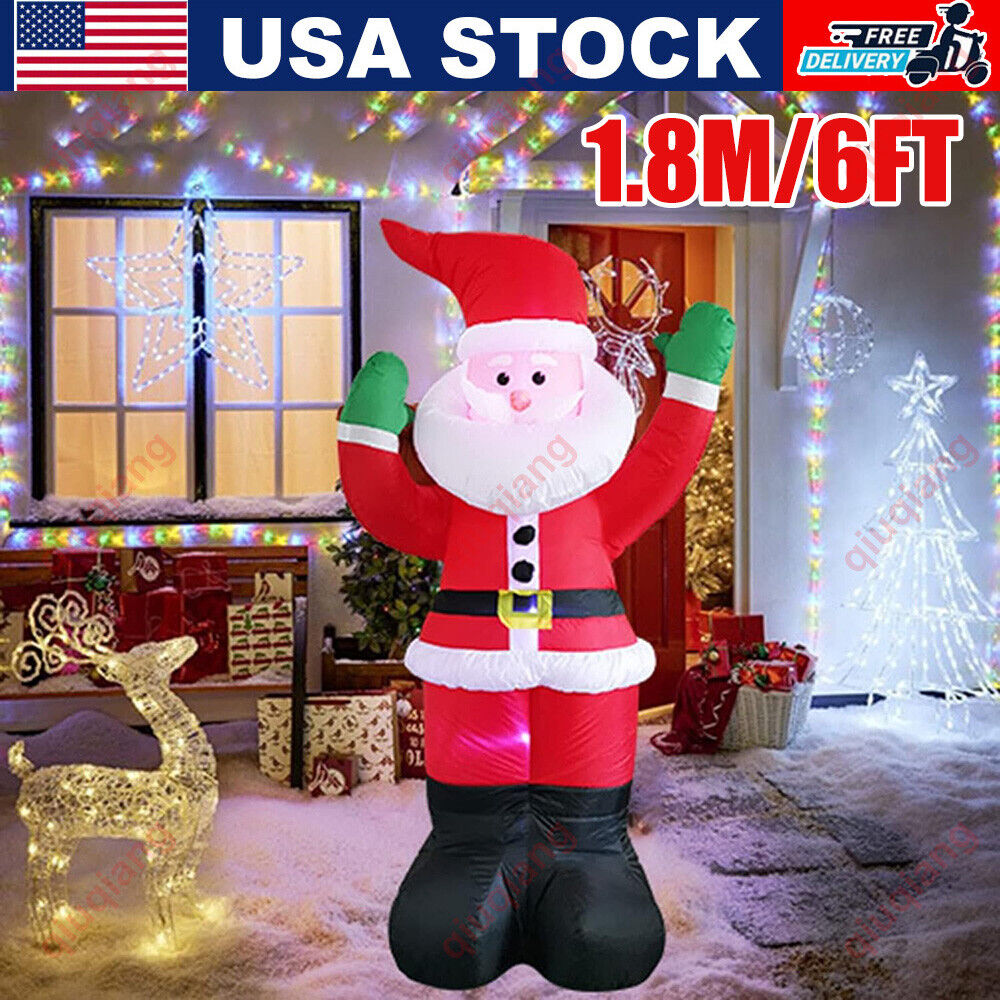 6Ft Christmas Inflatable Santa Claus Outdoor Decoration LED Light Up Xmas Yard