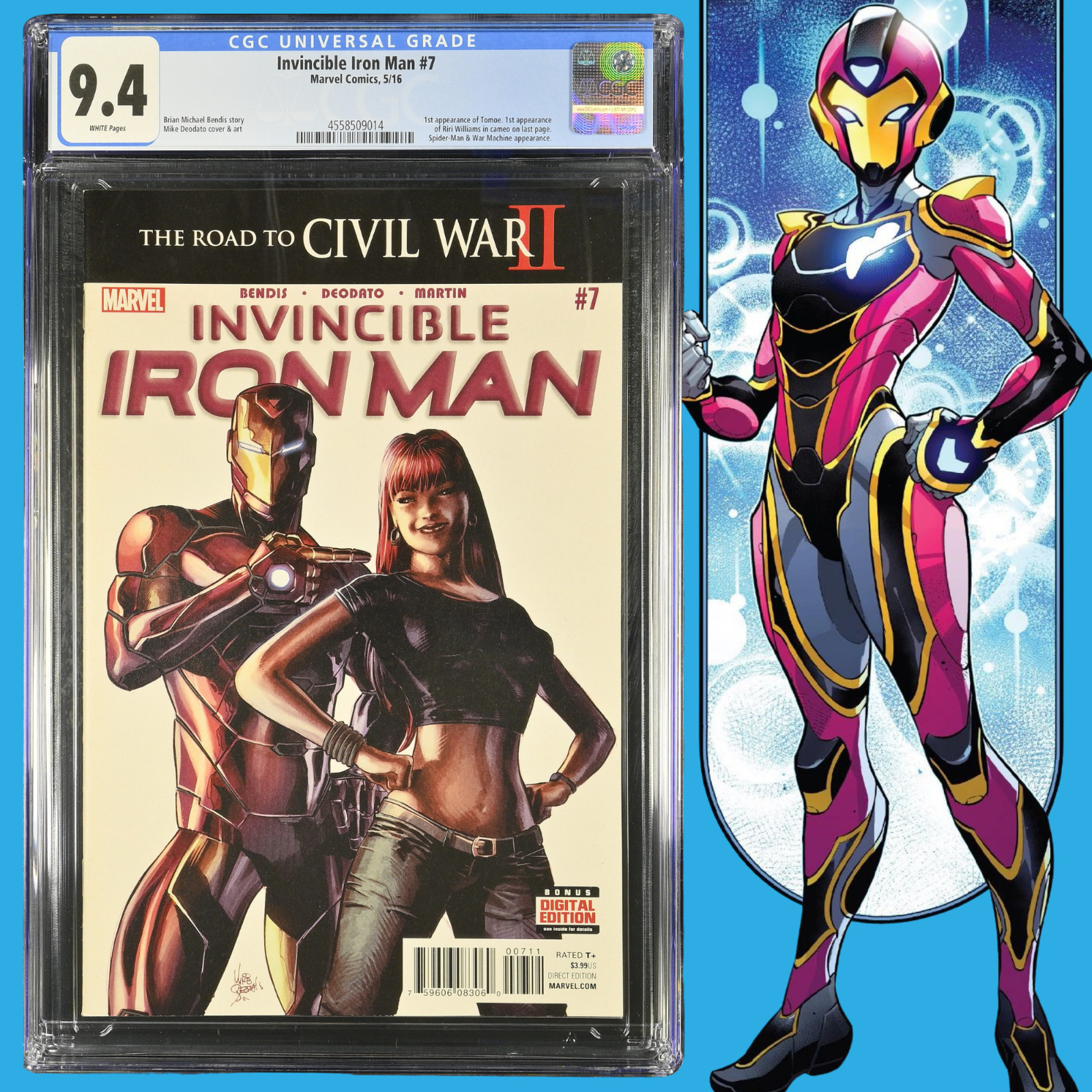 Invincible Iron Man #7 (Marvel, 2016) CGC 9.4 NM 1st Appearance of Riri Williams