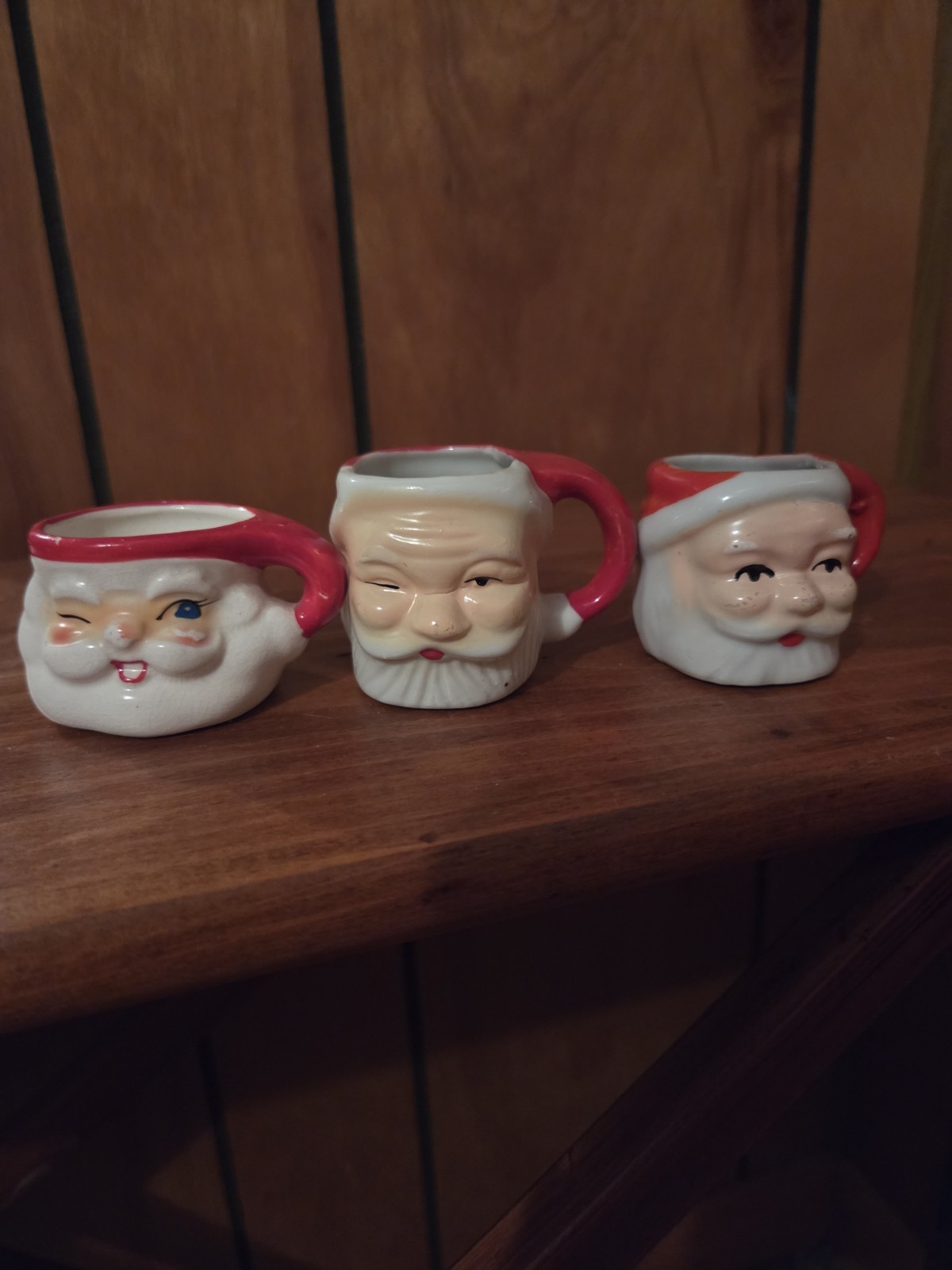 Vintage 2" Santa Face Ceramic Christmas Cups Set Of 3 Made Japan/Taiwan Vintage 2" Santa Face Ceramic Christmas Cups Set Of 3 Made Japan/Taiwan