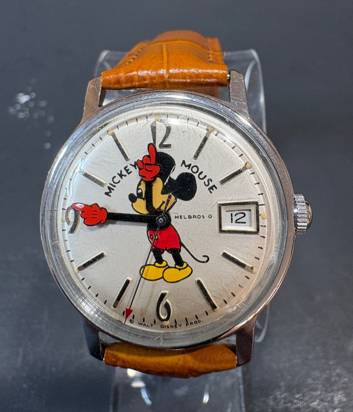 Helbros Vintage 1970s Mickey Mouse Wristwatch with Date Window - 17 Jewels works
