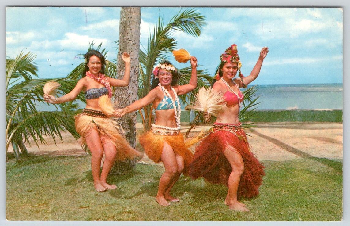 1960-70\'s TAHITIAN DANCERS KODAK HULA GIRLS SHOW HAWAII VINTAGE CHROME POSTCARD