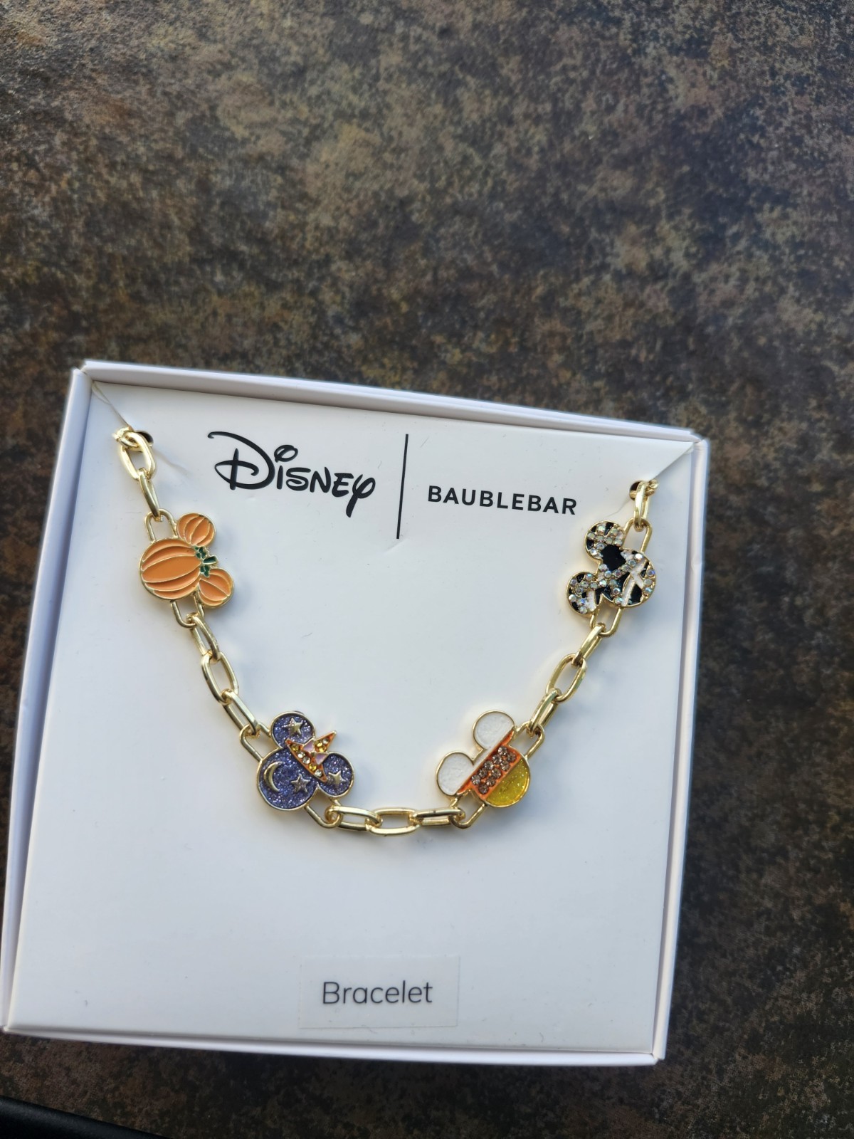 BaubleBar Disney Halloween Mickey pumpkin witch mummy charm bracelet gold BaubleBar Disney Halloween Mickey pumpkin witch mummy charm bracelet gold
