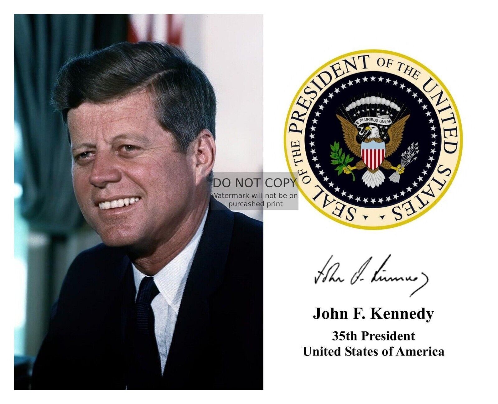 PRESIDENT JOHN F. KENNEDY JFK PRESIDENTIAL SEAL AUTOGRAPHED 8X10 PHOTOGRAPH