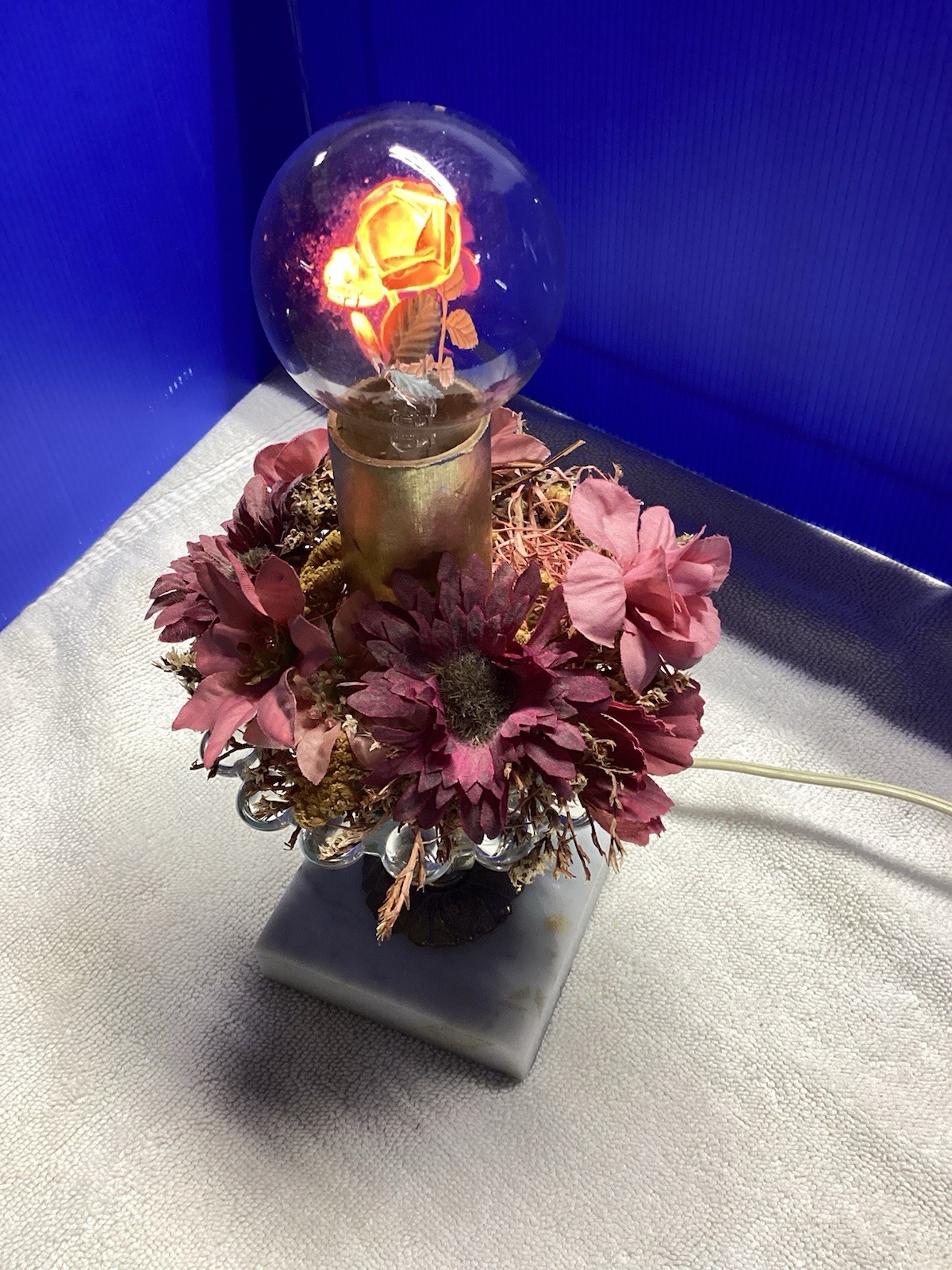 Vintage Aerolux Rose Neon Glow Light Bulb Flower Art Deco MCM Night Light -Works