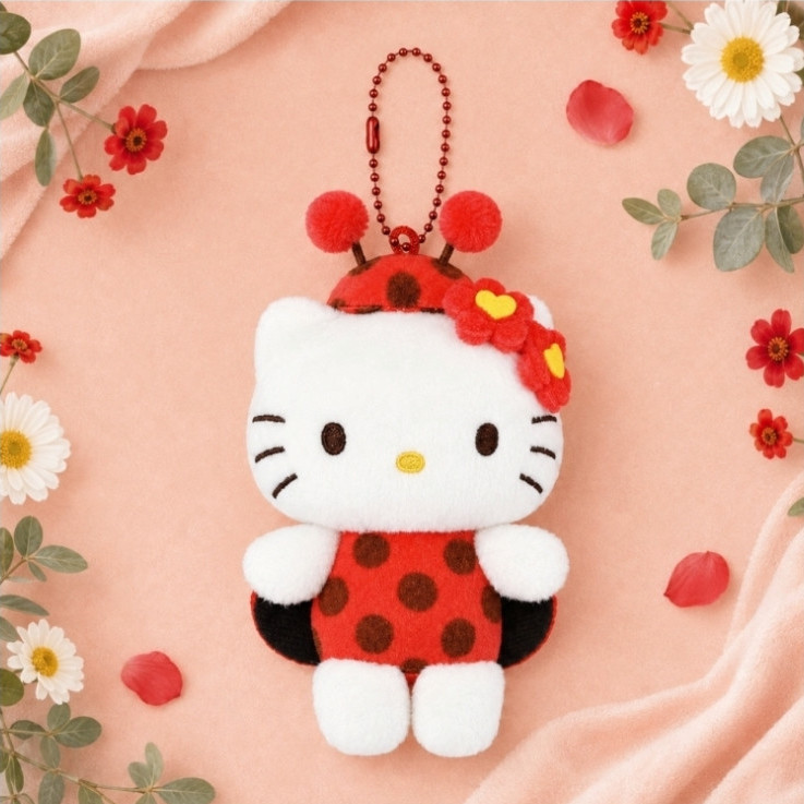 Sanrio Characters Plush Doll Ladybug costume Hello Kitty 8cm Key ring Bag charm Sanrio Characters Plush Doll Ladybug costume Hello Kitty 8cm Key ring Bag charm