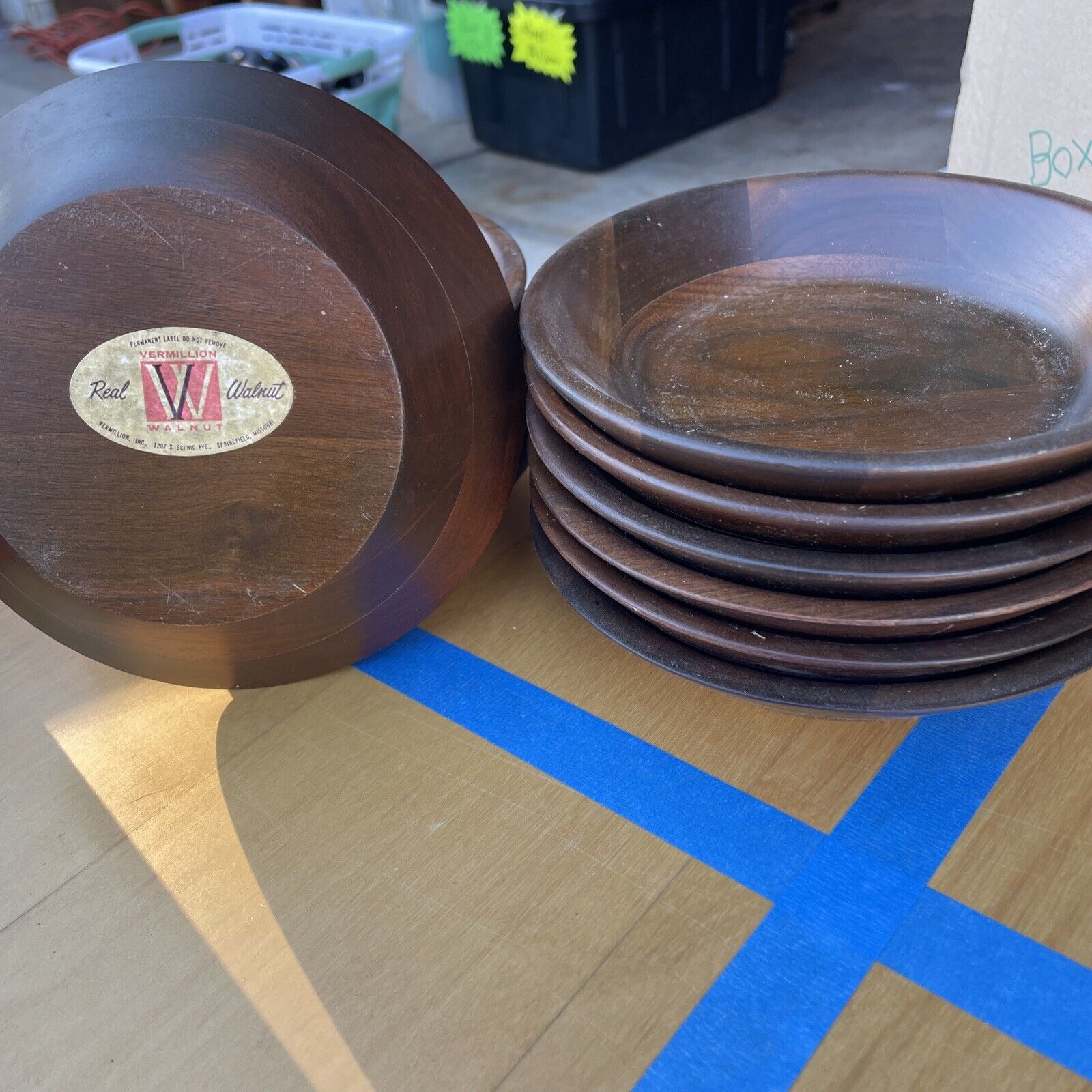 Vintage Vermillion Genuine Dark Walnut 7” Wood Salad Bowls Set Of 12 Real Walnut