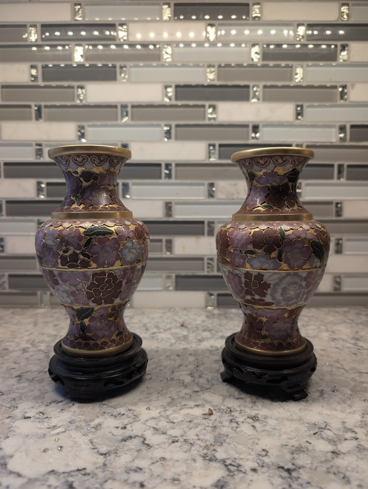 Pair of Vintage Chinese Miniature Cloisonné Enamel Vases Pair of Vintage Chinese Miniature Cloisonné Enamel Vases