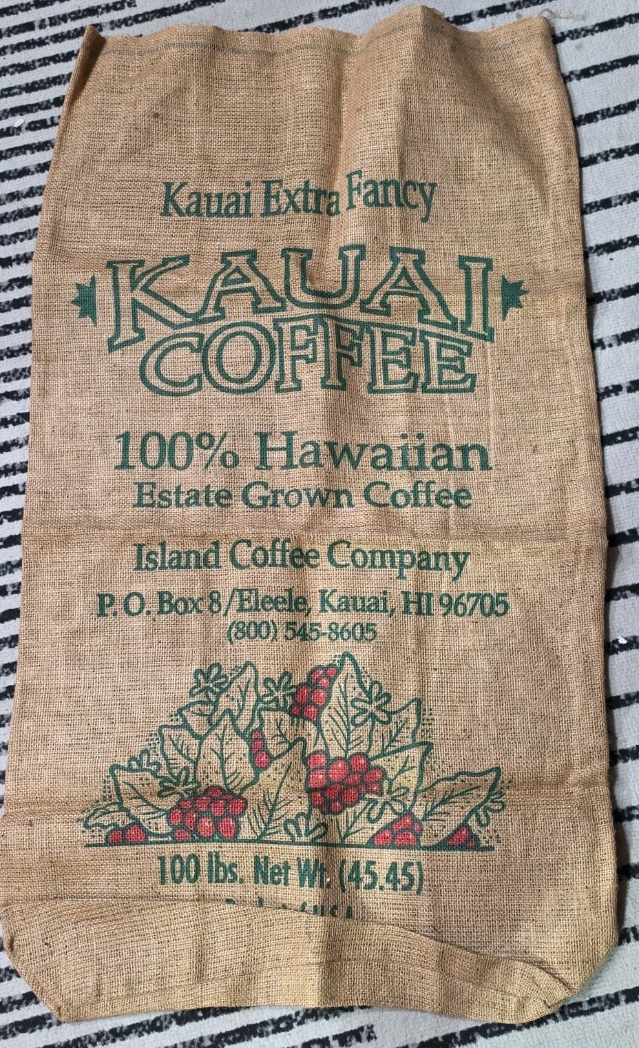 Vintage Kauai Coffee Burlap Sack Island Coffee Co Hawaii 100 lb Estate Grown LR Vintage Kauai Coffee Burlap Sack Island Coffee Co Hawaii 100 lb Estate Grown LR