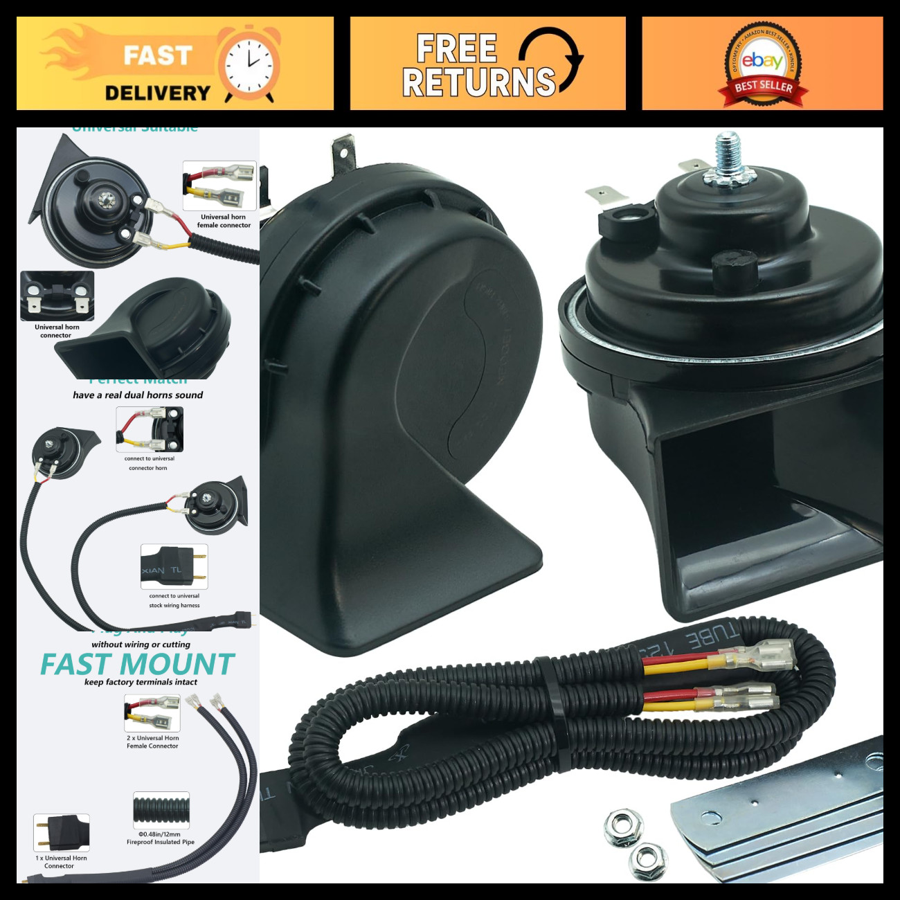 High-Performance 128dB Dual-Tone Car Horn Kit with 1-to-2 Splitter, Loud Sound High-Performance 128dB Dual-Tone Car Horn Kit with 1-to-2 Splitter, Loud Sound