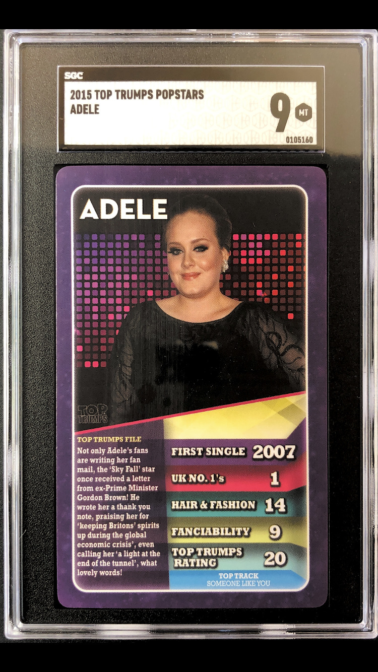 2015 Top Trumps Pop Stars Adele Rookie SGC 9 Mint Pop 2 Music Celebrity 