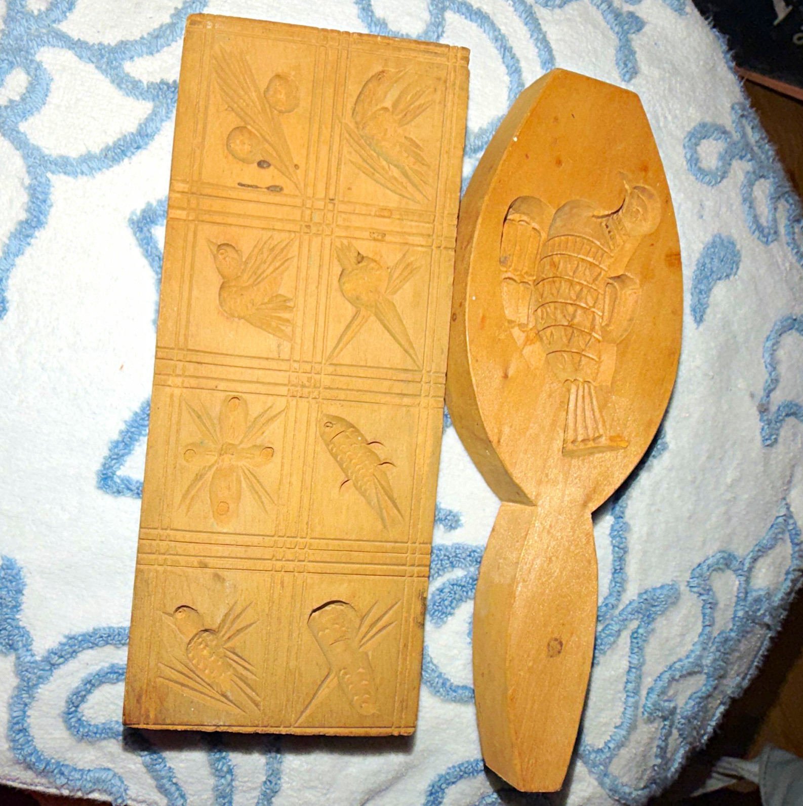 Antique German wood carved cookie molds early 1850’s great condition set of two