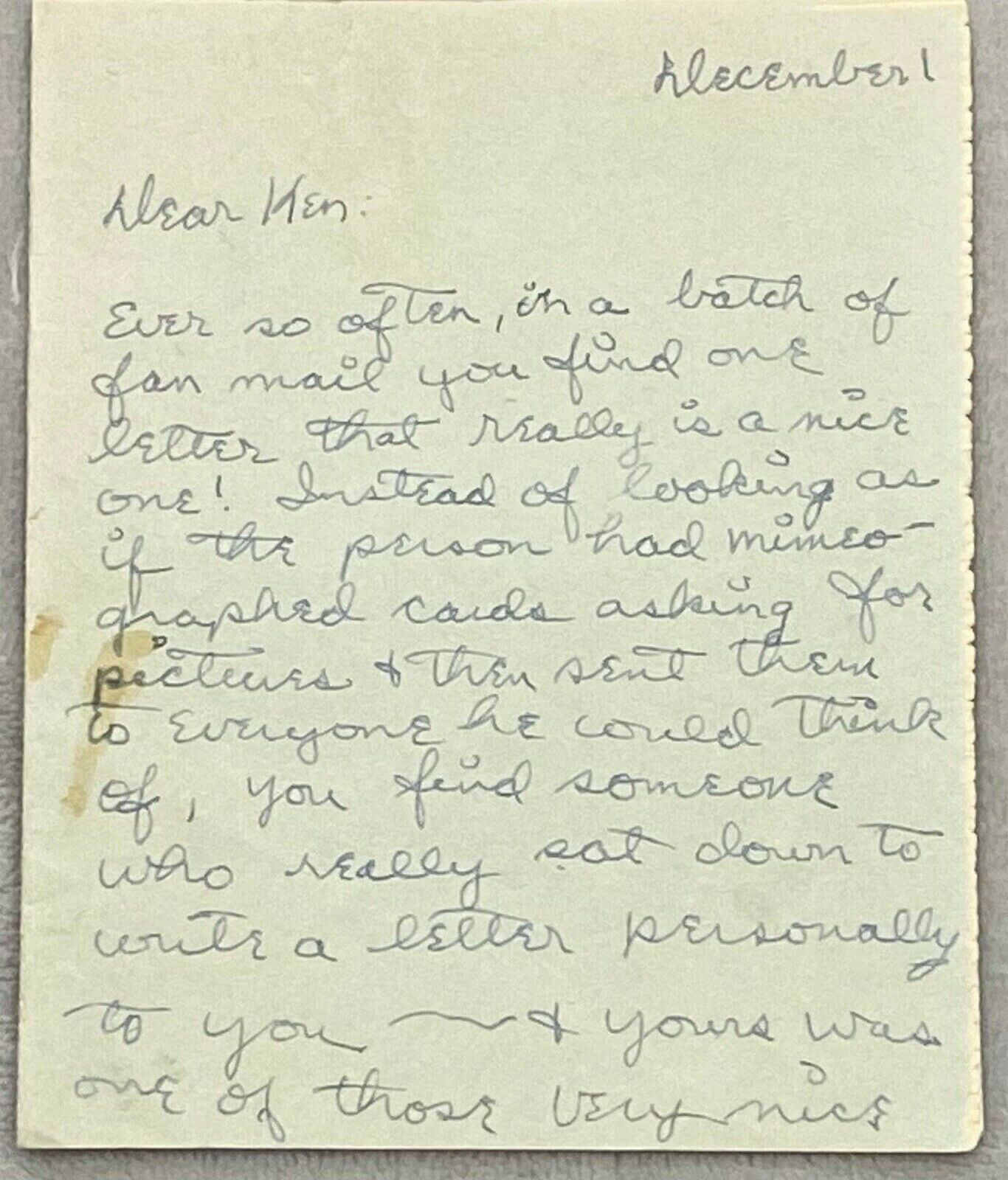 Darla Hood Handwritten Letter, Our Gang Actress (D. 1979)