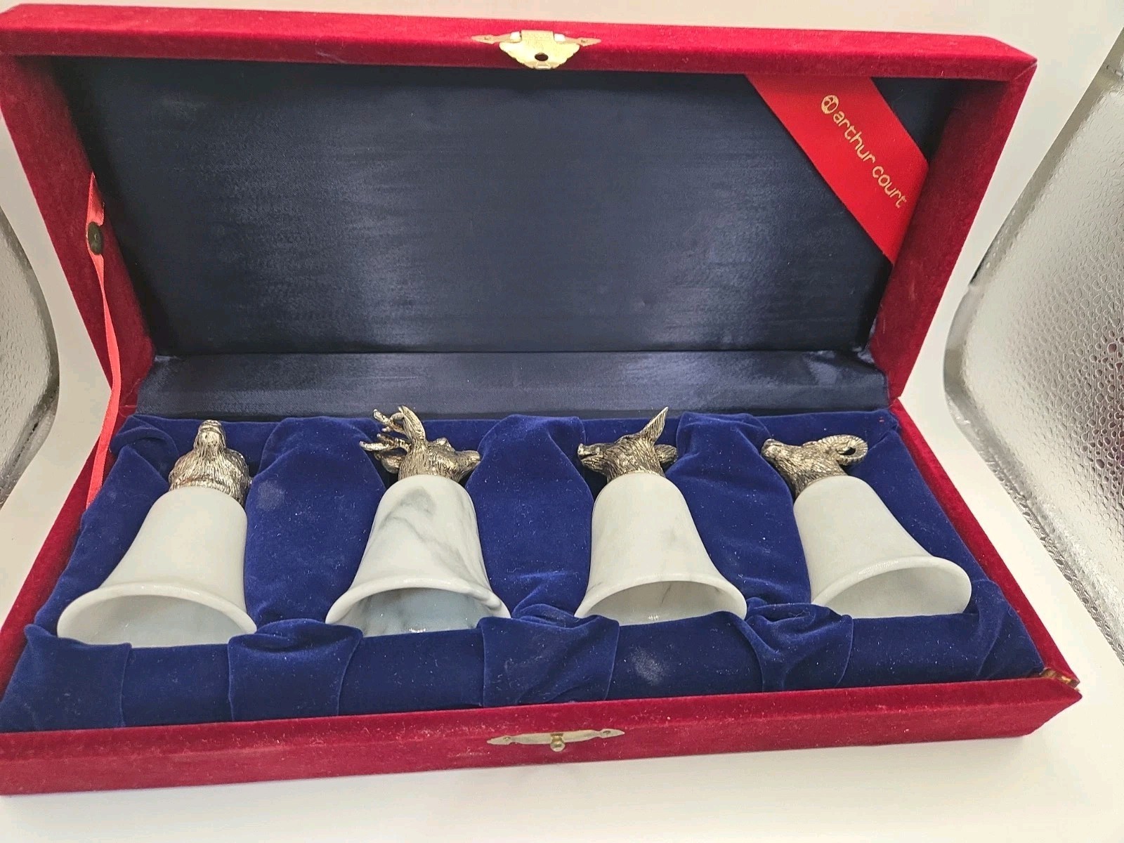Arthur Court Set Of 4 Alabaster Animals Pewter Head Shot Glasses w/Box Arthur Court Set Of 4 Alabaster Animals Pewter Head Shot Glasses w/Box