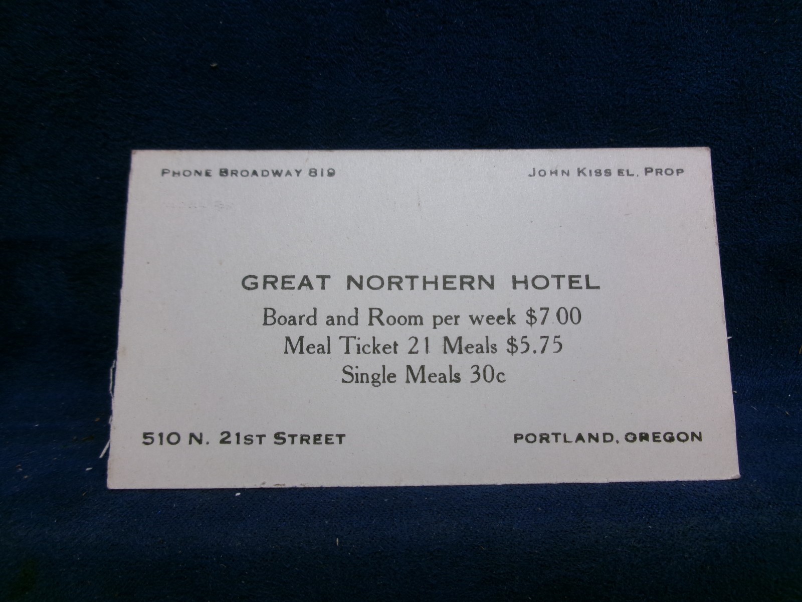 GREAT NORTHERN HOTEL PORTLAND OREGON CIRCA EARLY 1900S BUSINESS CARD NO PHONE GREAT NORTHERN HOTEL PORTLAND OREGON CIRCA EARLY 1900S BUSINESS CARD NO PHONE