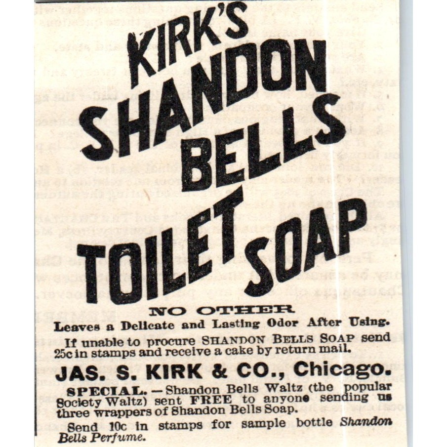 Jas. S. Kirk's Shandon Bells Toilet Soap Chicago c1890 Victorian Ad AE8-CH9 Jas. S. Kirk's Shandon Bells Toilet Soap Chicago c1890 Victorian Ad AE8-CH9