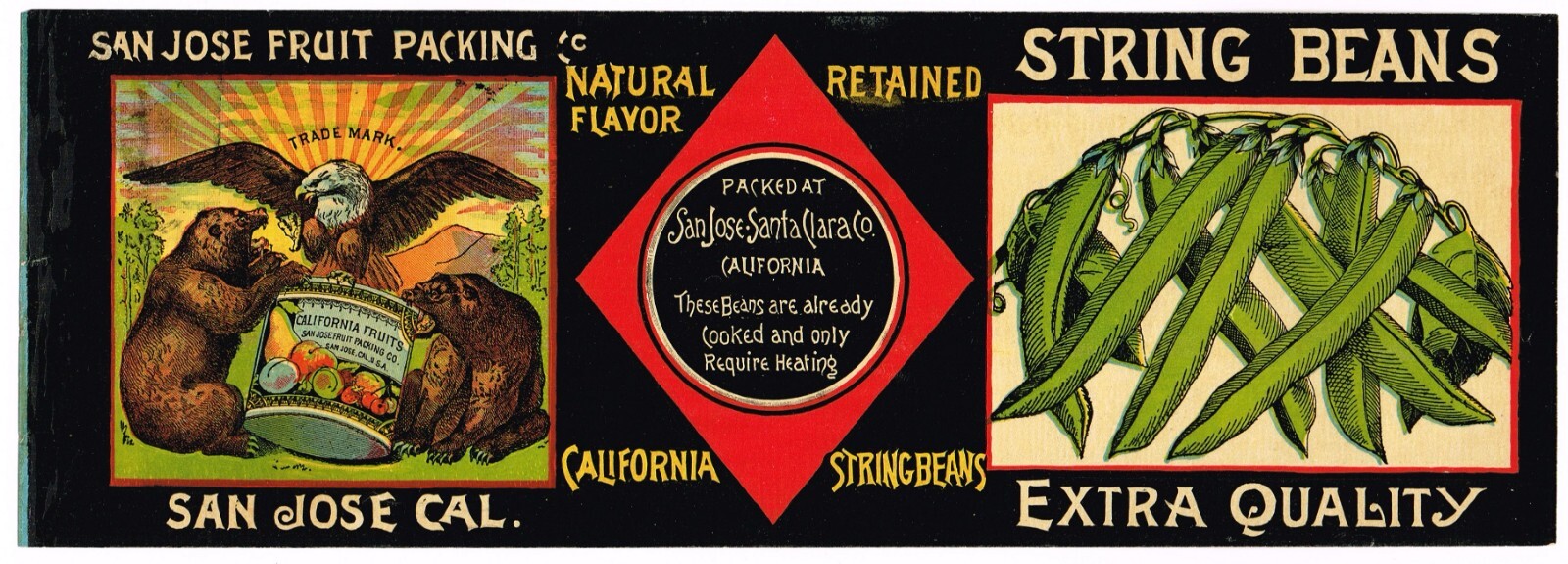 ORIGINAL C1890 CAN LABEL BEAR EAGLE SAN JOSE SANTA CLARA CALIFORNIA STRING BEAN ORIGINAL C1890 CAN LABEL BEAR EAGLE SAN JOSE SANTA CLARA CALIFORNIA STRING BEAN