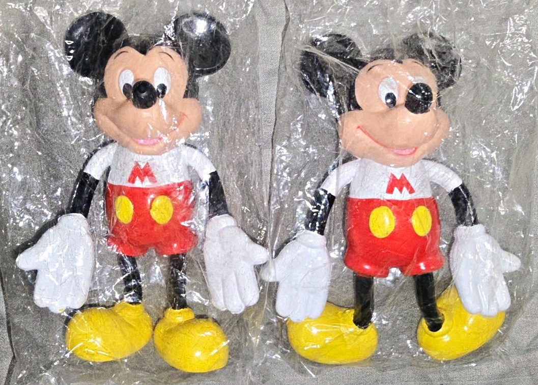 2 Vintage Disney Mickey Mouse Bendable Figures 5" Red M Shirt Lot of 2