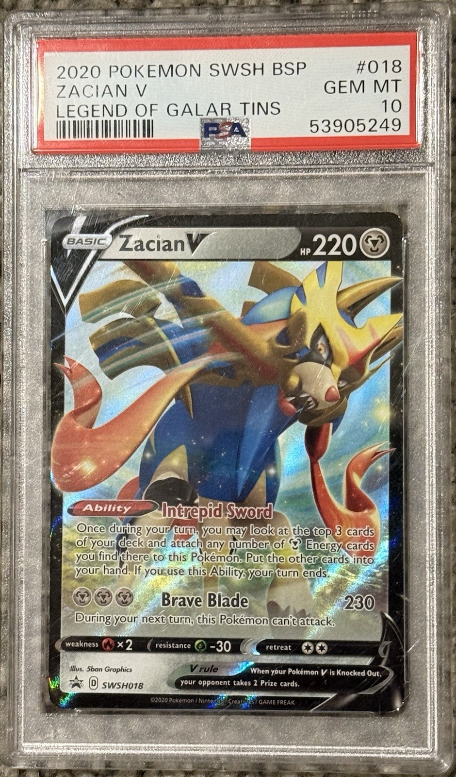 2020 PSA MNT 10 Pokemon Zacian V Black Star SWSH018 LEGEND OF GALOR TIN POP 104 2020 PSA MNT 10 Pokemon Zacian V Black Star SWSH018 LEGEND OF GALOR TIN POP 104