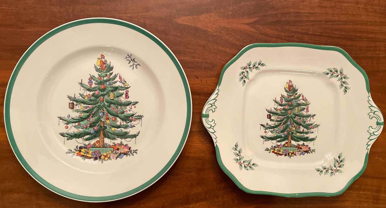 Preowened Spode Christmas Tree Dinner Plate and Platter 10 3/4"  S3324 England